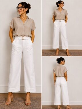 Vince White High-Rise Wide-Leg Belted Pants. Brand new